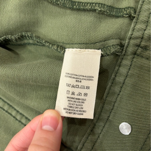 SOLD- Free People Distressed Denim Jacket Green Army Women’s  XS 0 Pretty Little - Picture 13 of 16